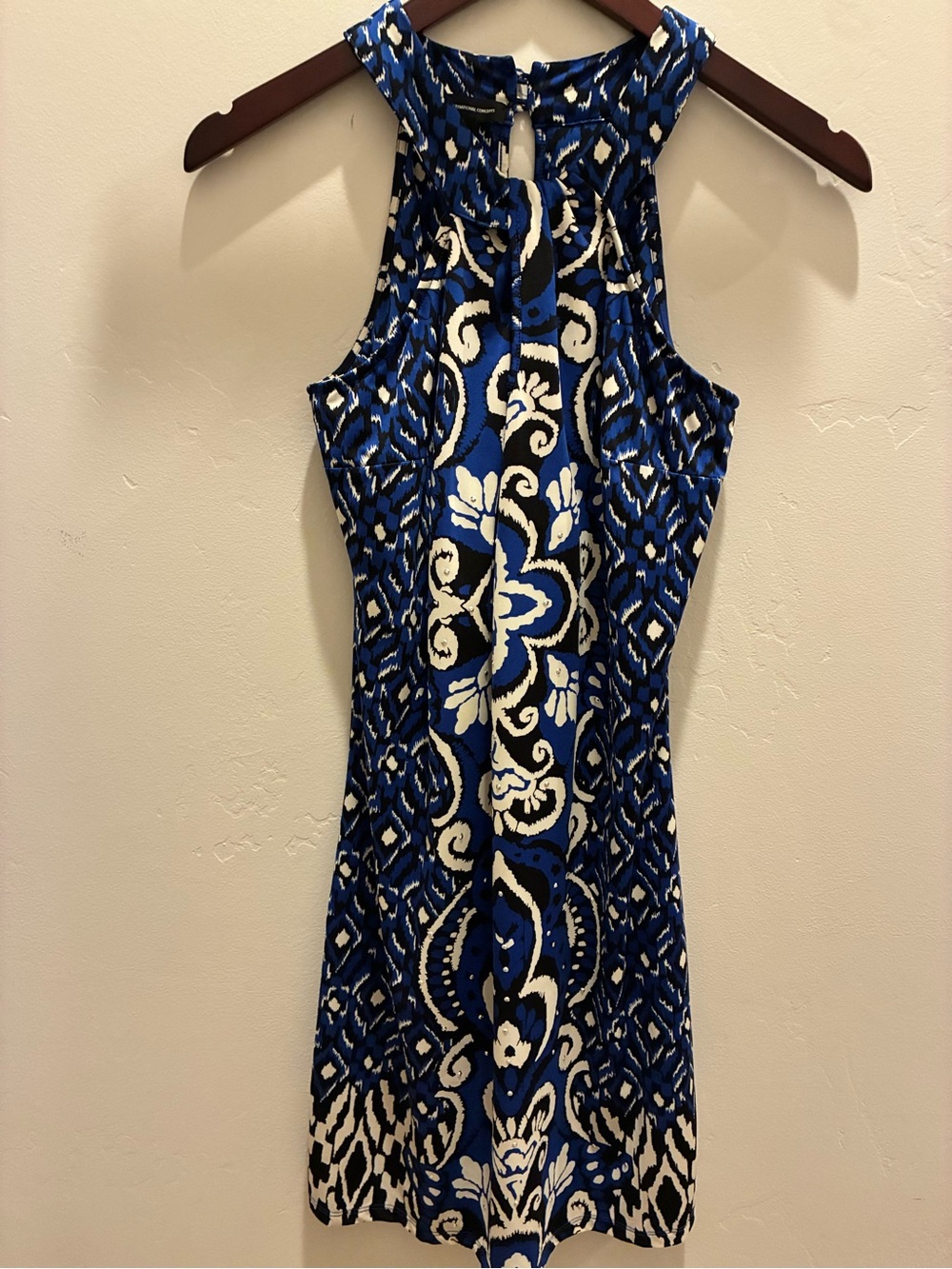 INC International Concepts Blue and White Halter Sheath Dress